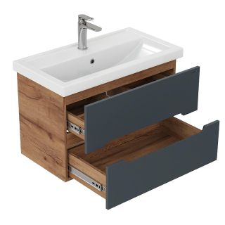 Тумба под раковину подвесная Onika Айленд 108064 80 см графит/дуб крафт золотой